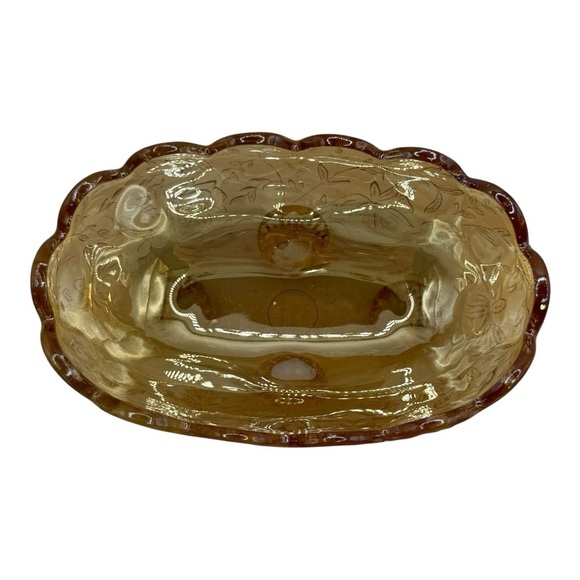 Jeannette Floragold | Louisa pattern Iridescent Footed Candy Dish Trinket Bowl - Picture 3 of 9